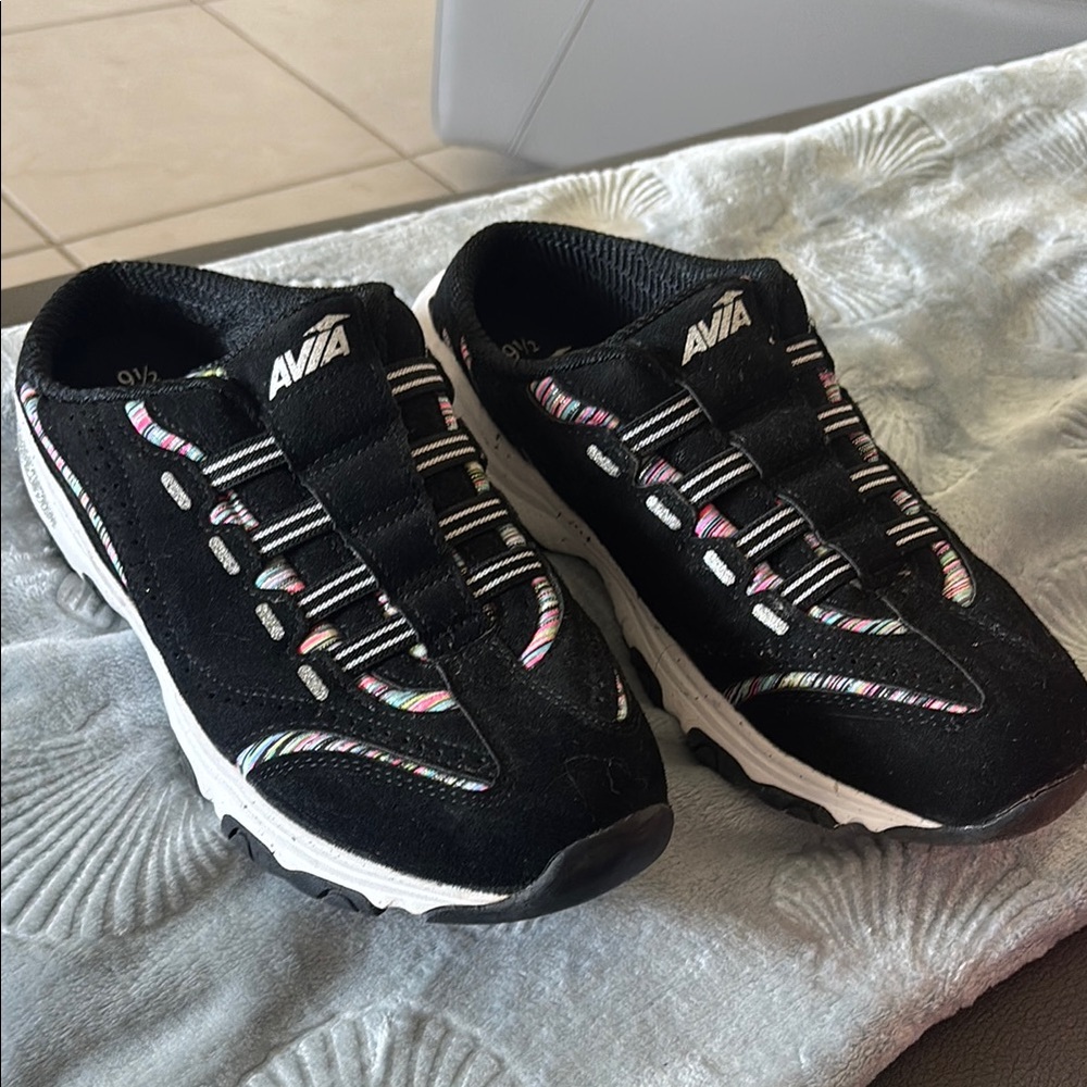 Avia Black Mesh Slip-On Sneakers